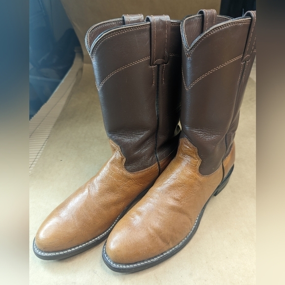 Larry Mahan Cognac Brown Smooth Ostrich Leather Cowboy Boots Men's Sz 8.5B. Grea - Picture 3 of 13